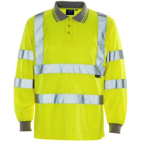 Supertouch Hi Vis Yellow/Orange  Long Sleeve Bird Eye Polo Shir - I Want Workwear