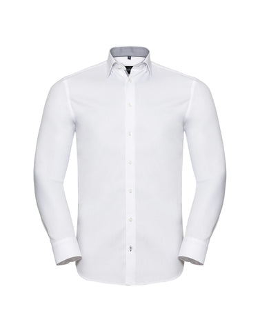 Russell Mens L/S Contrast H'Bone Shirt