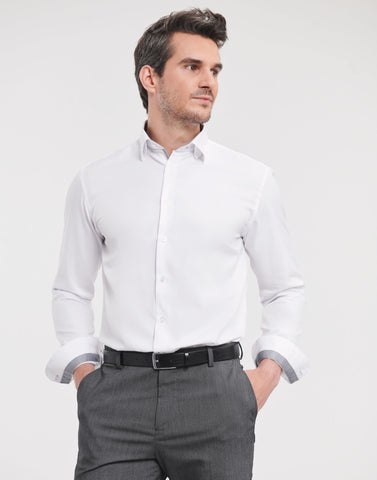 Russell Mens L/S Contrast H'Bone Shirt